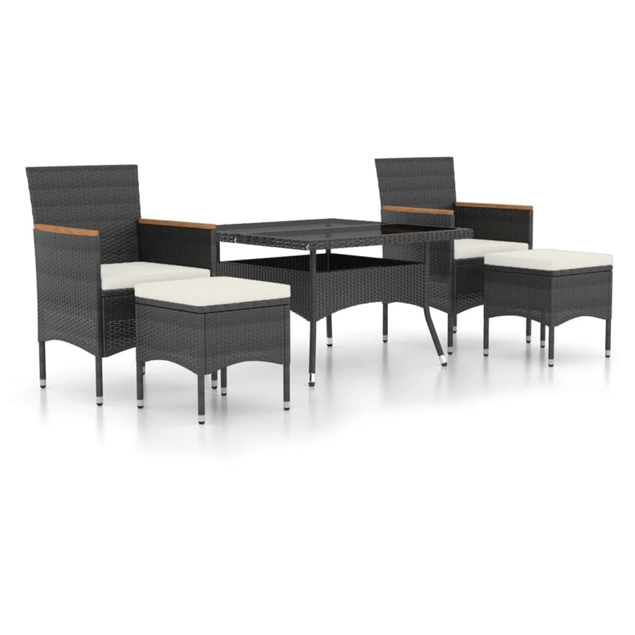 Tuinset poly rattan en gehard glas 120 x 120 x 75 cm Zwart