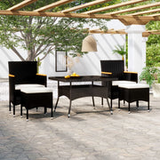 Tuinset 5-delig poly rattan gehard glas zwart