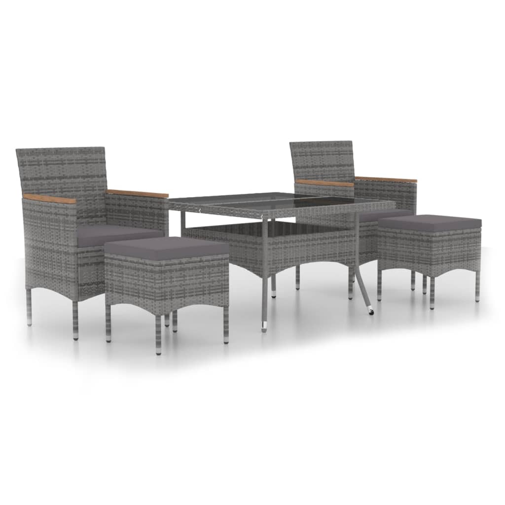 Tuinset poly rattan en gehard glas 120 x 120 x 75 cm Zwart en grijs