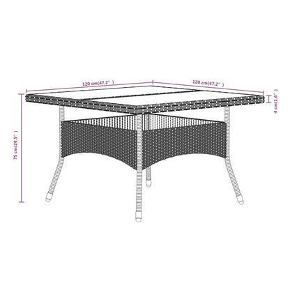 Tuinset poly rattan en gehard glas 120 x 120 x 75 cm Zwart en grijs