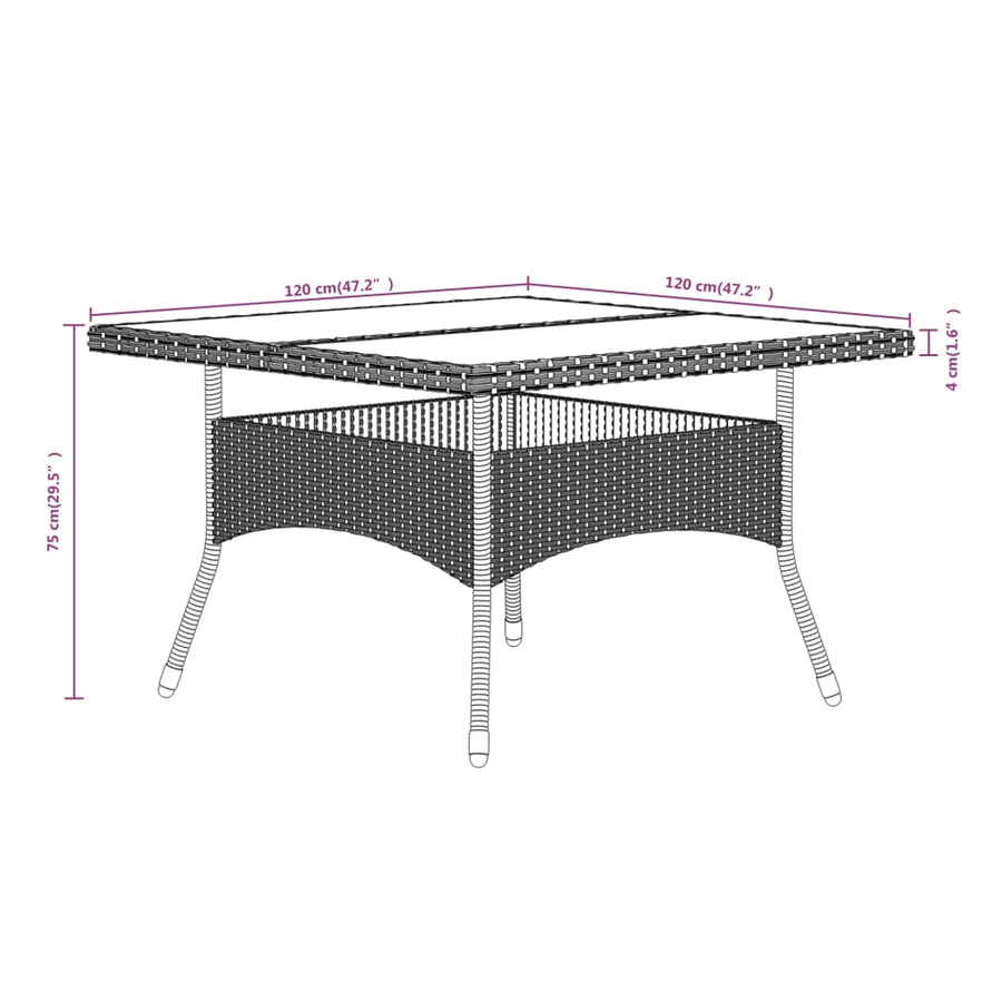 Tuinset poly rattan en gehard glas 120 x 120 x 75 cm Zwart en grijs