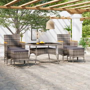 Tuinset 5-delig poly rattan gehard glas grijs