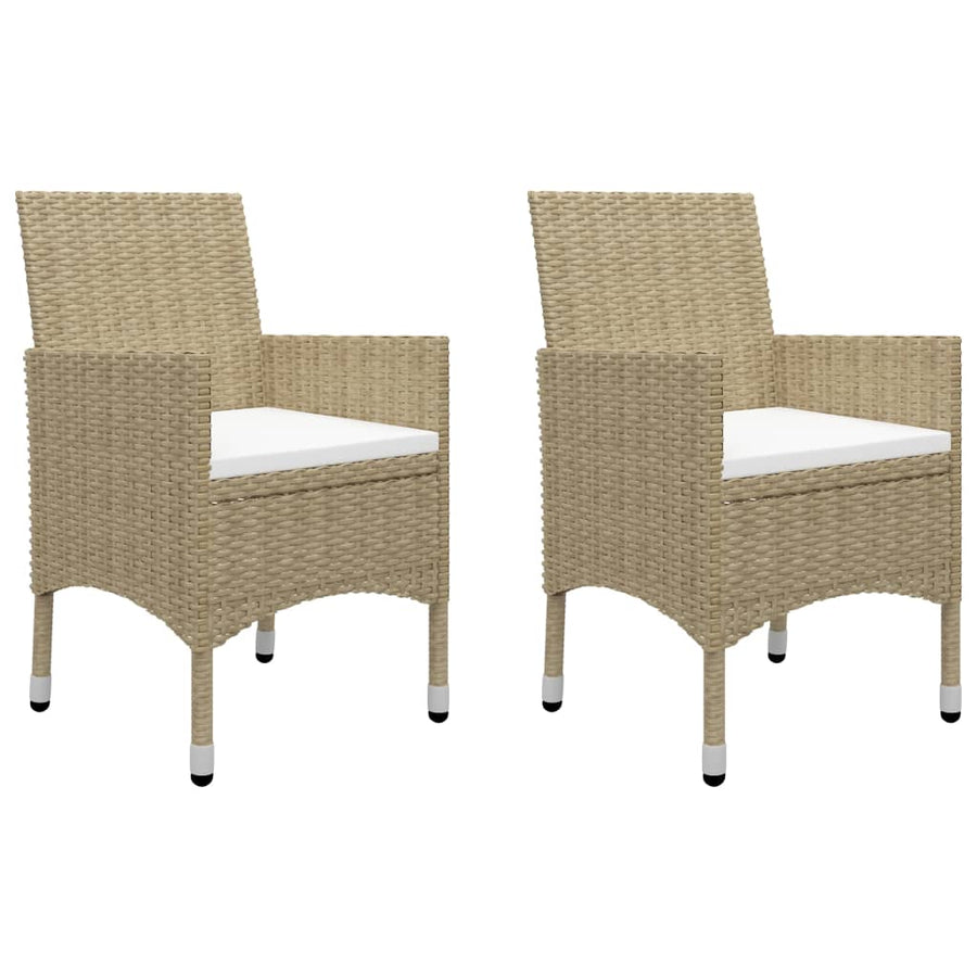 3-Delige Bistroset Poly Rattan En Gehard Glas Beige Zonder voetensteun