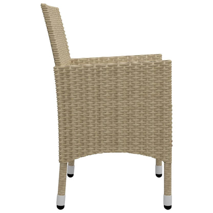 3-Delige Bistroset Poly Rattan En Gehard Glas Beige Zonder voetensteun