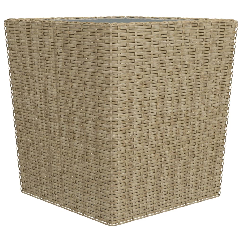 3-Delige Bistroset Poly Rattan En Gehard Glas Beige Zonder voetensteun