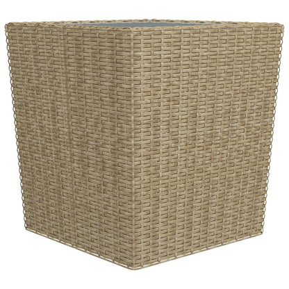 3-Delige Bistroset Poly Rattan En Gehard Glas Beige Zonder voetensteun