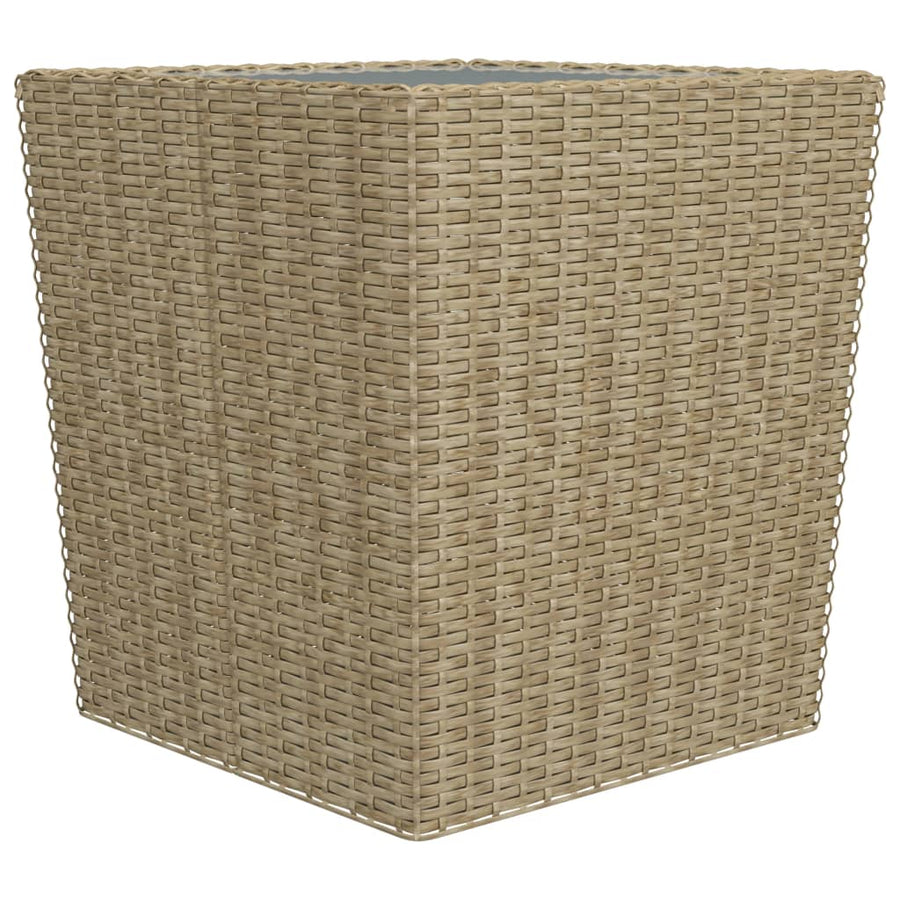 3-Delige Bistroset Poly Rattan En Gehard Glas Beige Zonder voetensteun