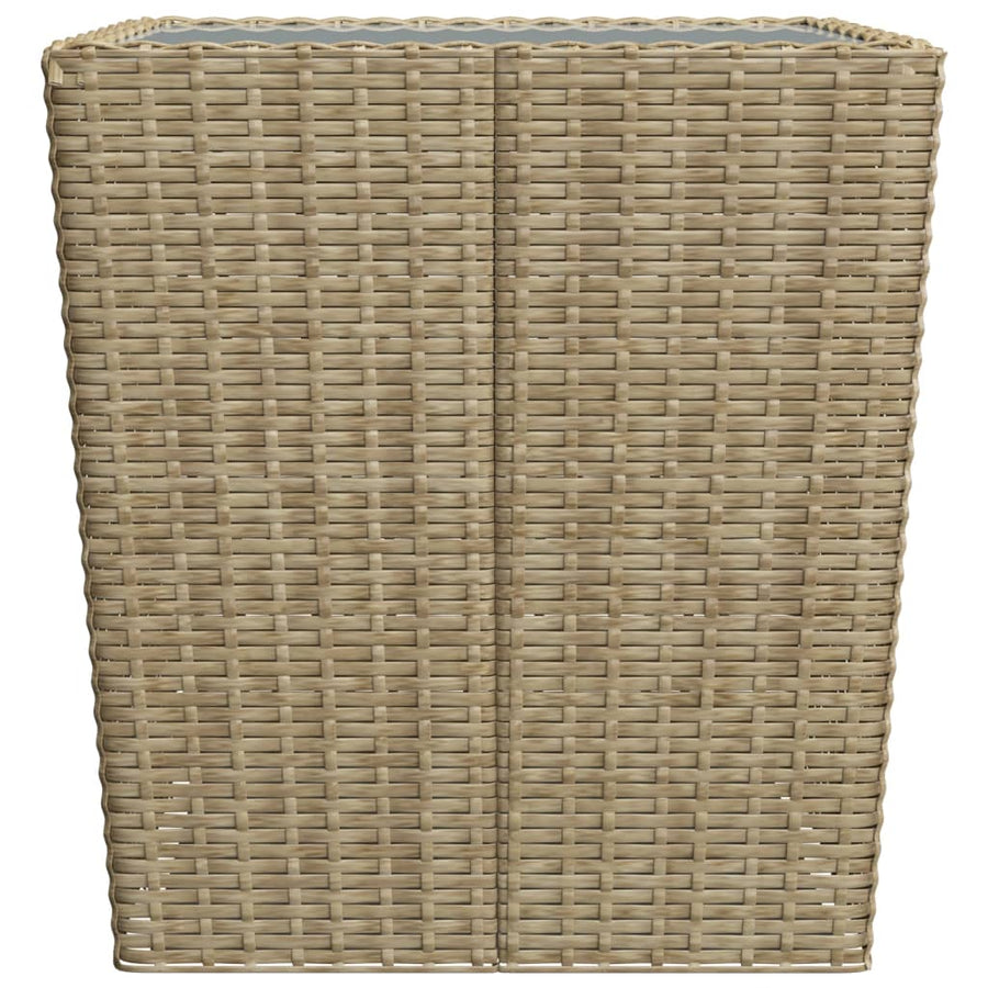 3-Delige Bistroset Poly Rattan En Gehard Glas Beige Zonder voetensteun