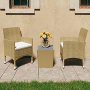 Bistroset 3-delig poly rattan gehard glas beige