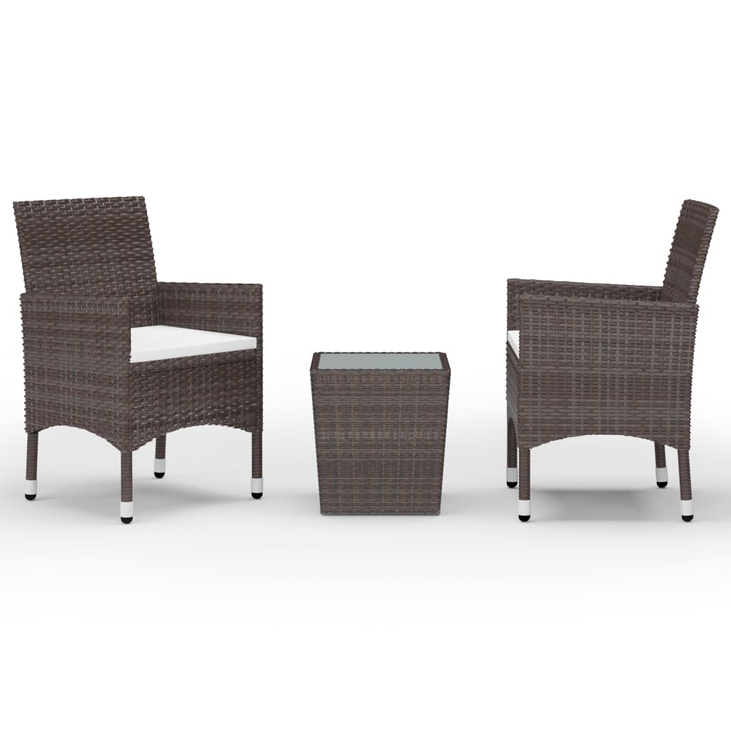 3-Delige Bistroset Poly Rattan En Gehard Glas Bruin Zonder voetensteun