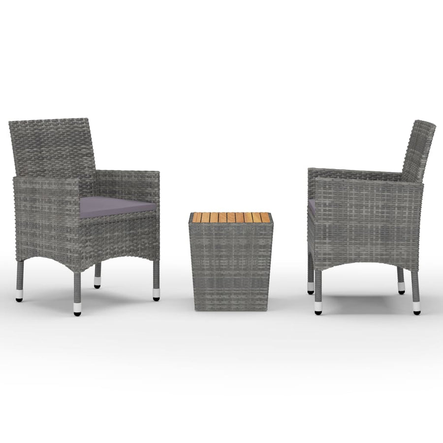 3-Delige Bistroset Poly Rattan En Acaciahout Grijs Zonder voetensteun