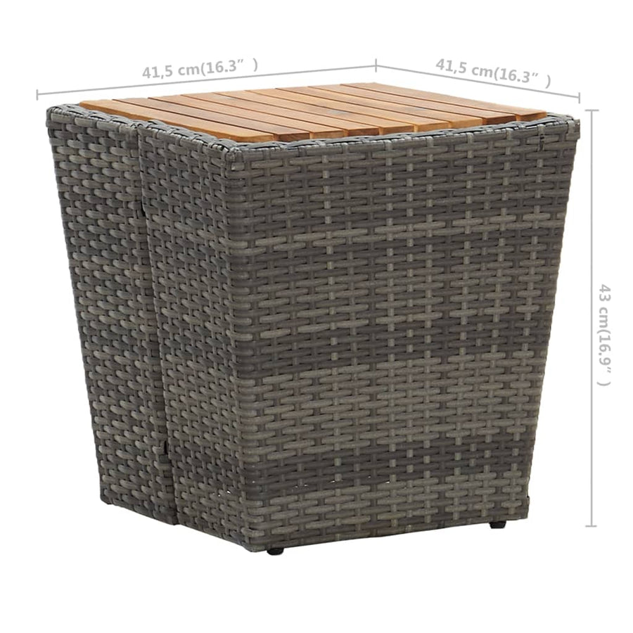 3-Delige Bistroset Poly Rattan En Acaciahout Grijs Zonder voetensteun