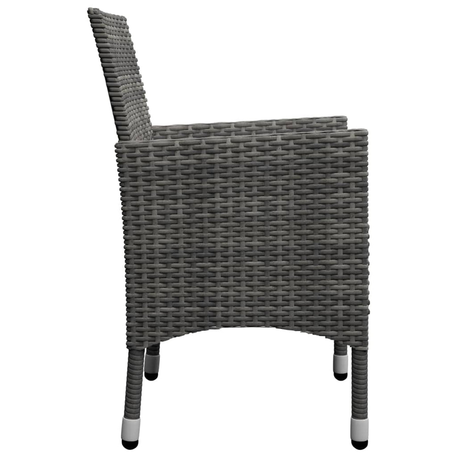 3-Delige Bistroset Poly Rattan En Acaciahout Grijs Zonder voetensteun