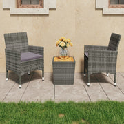 Bistroset 3-delig poly rattan acaciahout grijs