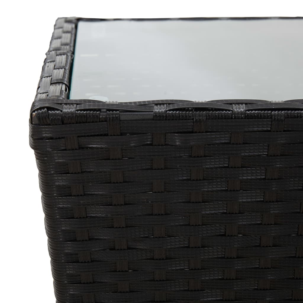 3-Delige Bistroset Poly Rattan En Gehard Glas Zwart en bruin Zonder voetensteun