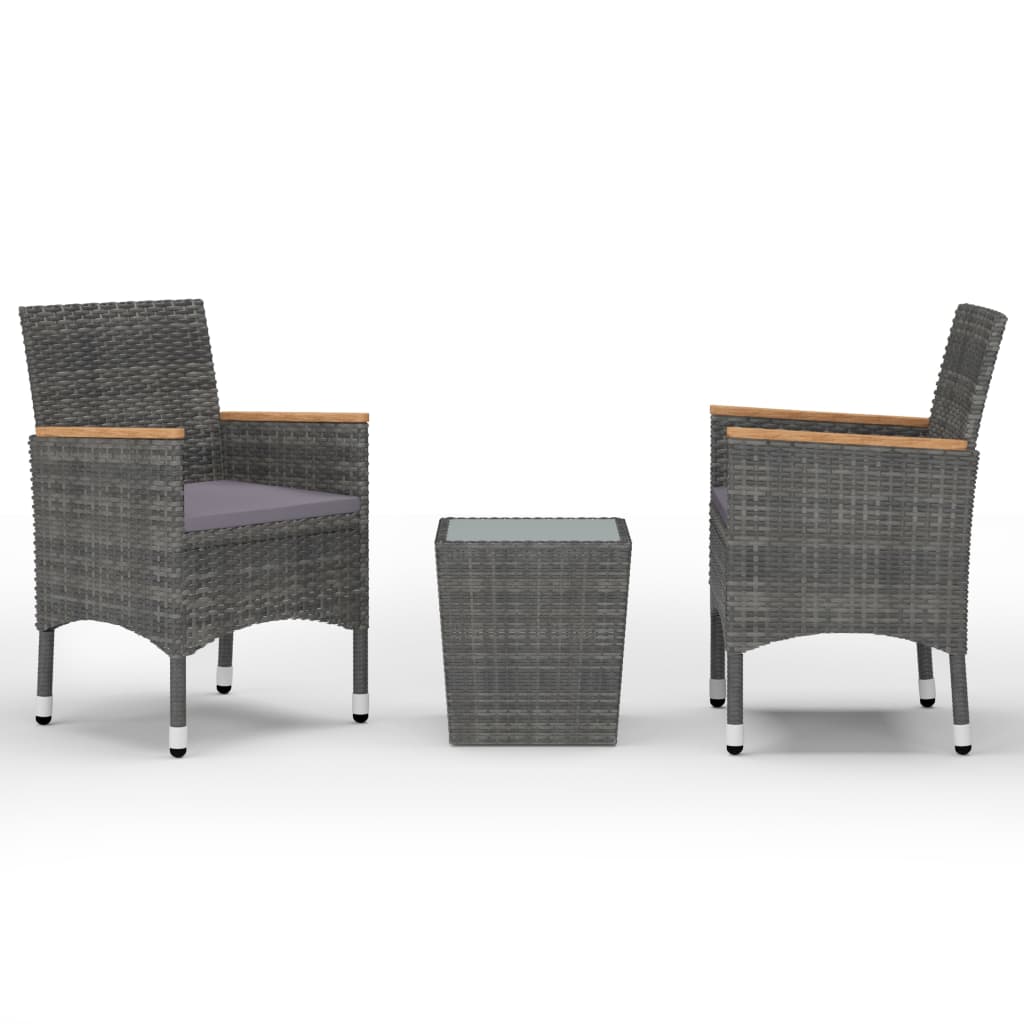 3-Delige Bistroset Poly Rattan En Gehard Glas Grijs en bruin Zonder voetensteun