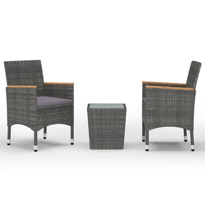 3-Delige Bistroset Poly Rattan En Gehard Glas Grijs en bruin Zonder voetensteun