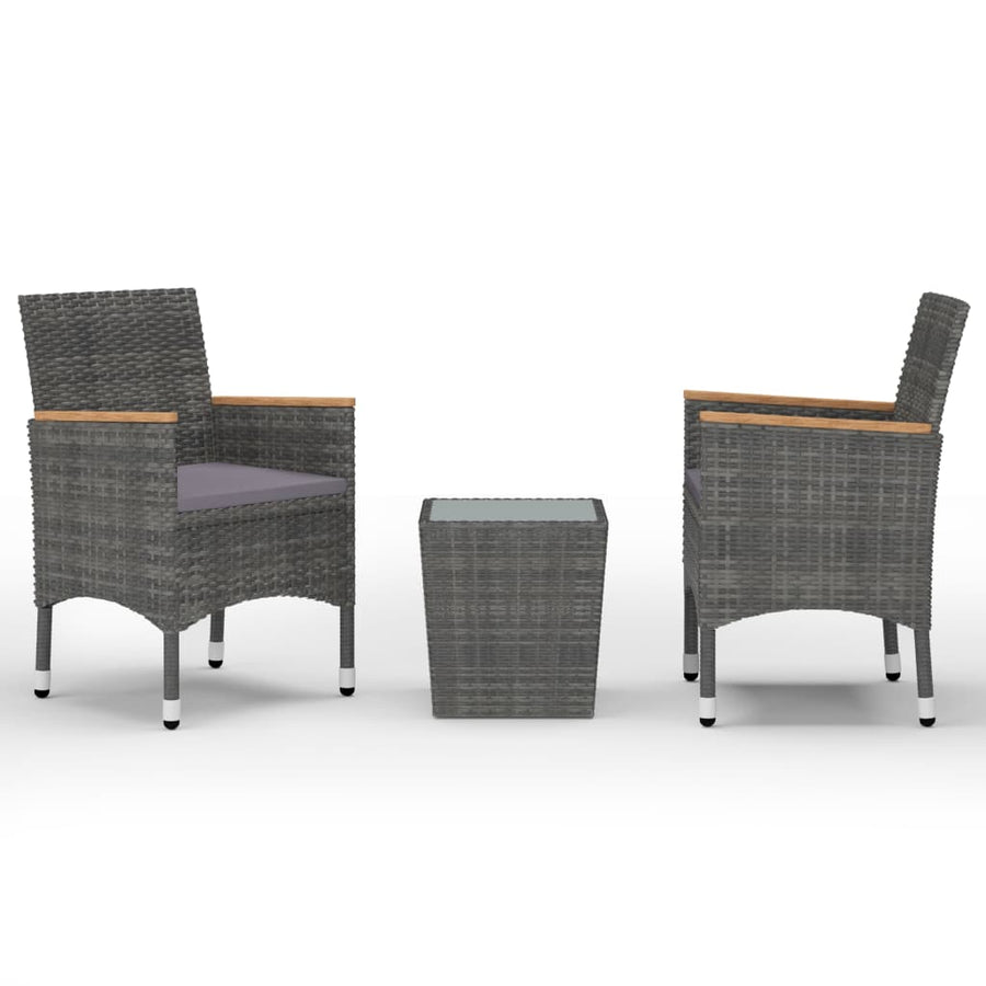 3-Delige Bistroset Poly Rattan En Gehard Glas Grijs en bruin Zonder voetensteun