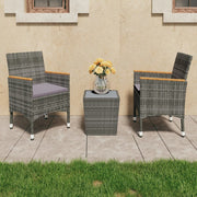 Bistroset 3-delig poly rattan gehard glas grijs