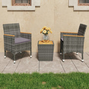 Bistroset 3-delig poly rattan acaciahout grijs