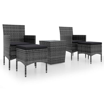 5-Delige Bistroset Poly Rattan En Gehard Glas Grijs Met voetensteun