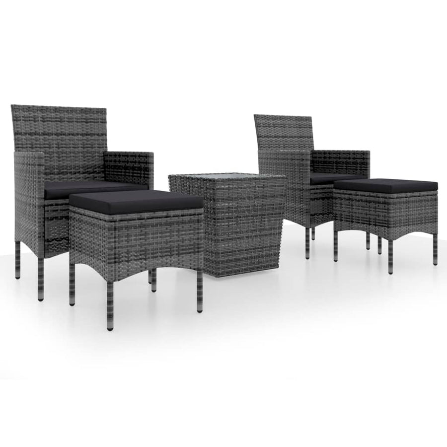 5-Delige Bistroset Poly Rattan En Gehard Glas Grijs Met voetensteun