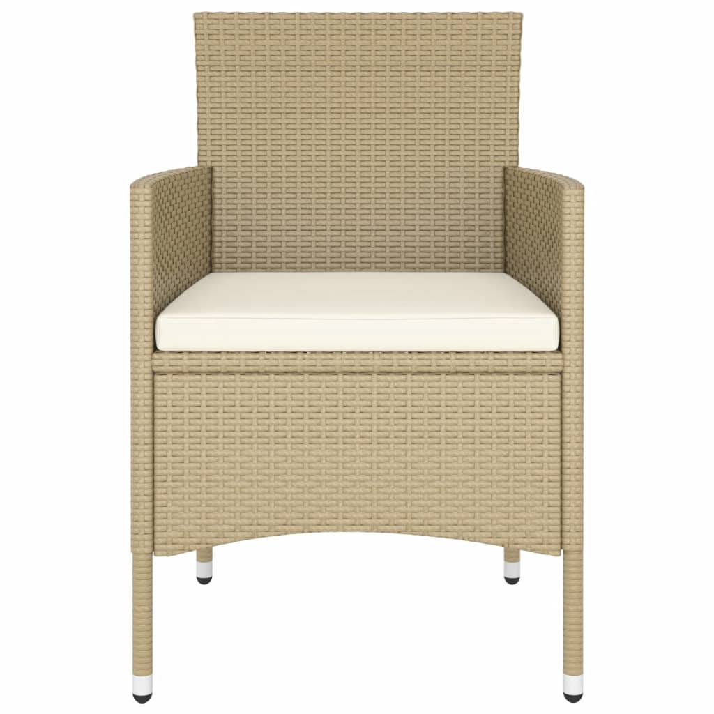 5-Delige Bistroset Poly Rattan En Gehard Glas Beige Met voetensteun