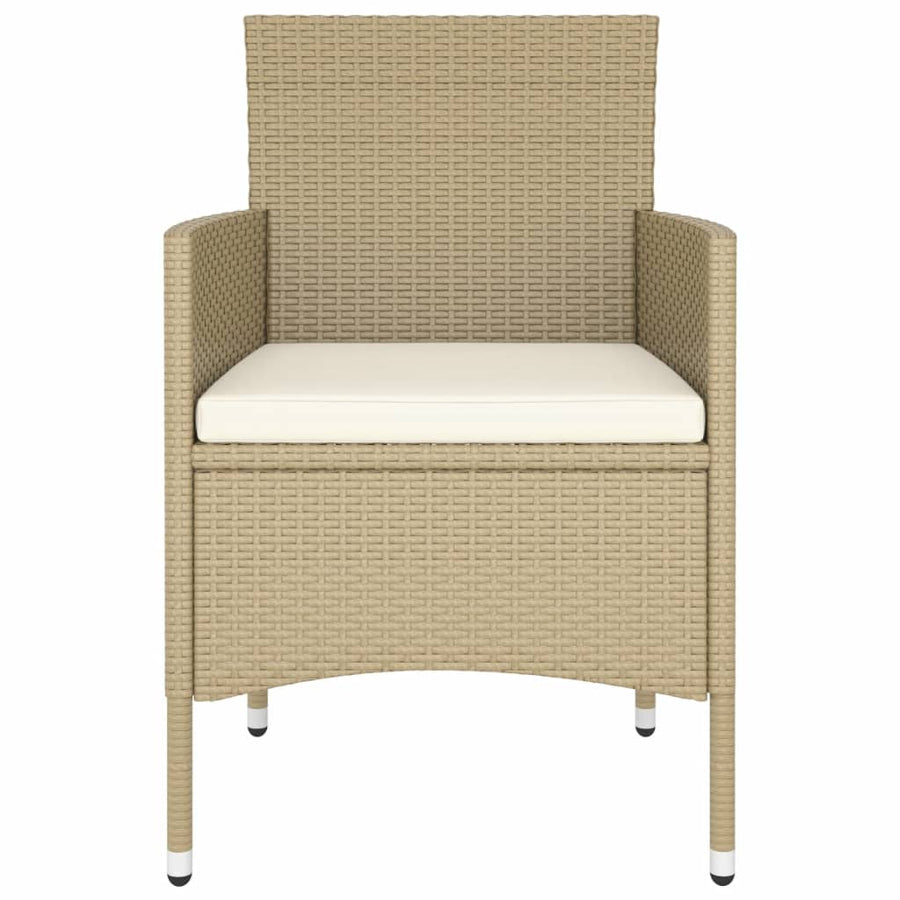 5-Delige Bistroset Poly Rattan En Gehard Glas Beige Met voetensteun