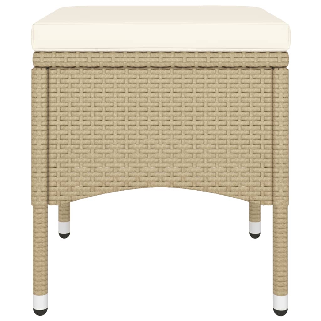 5-Delige Bistroset Poly Rattan En Gehard Glas Beige Met voetensteun