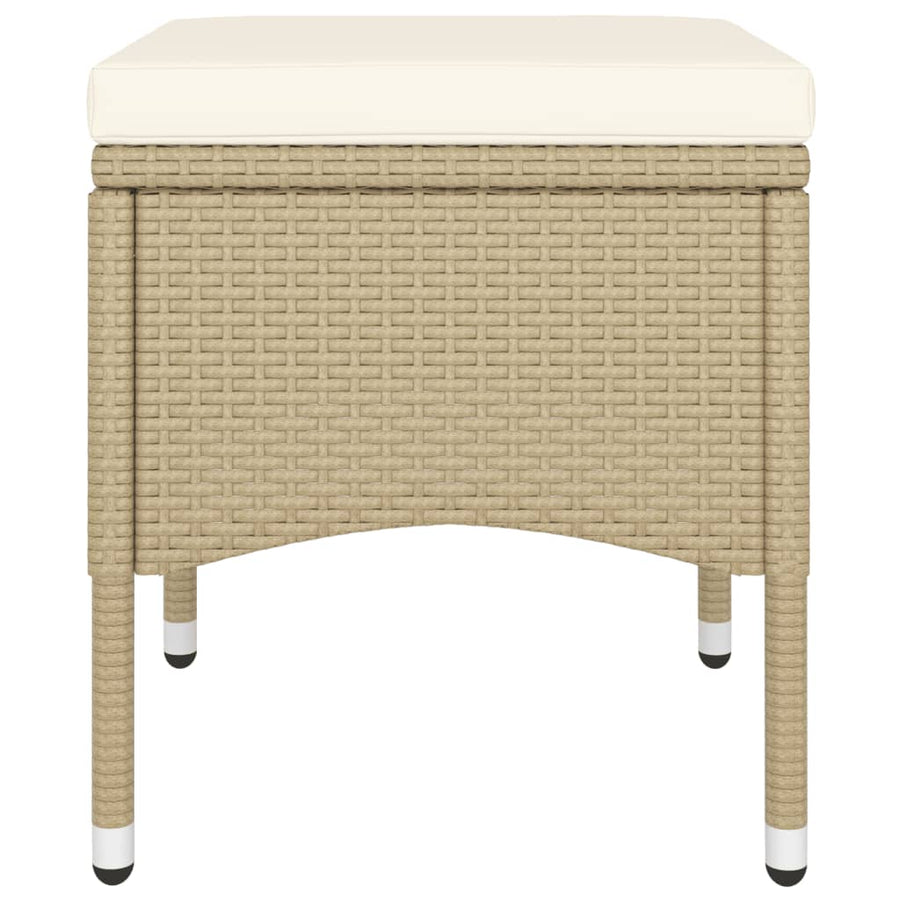 5-Delige Bistroset Poly Rattan En Gehard Glas Beige Met voetensteun