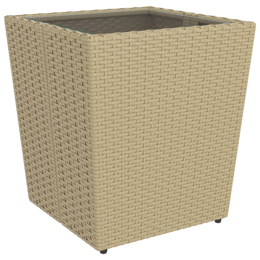 5-Delige Bistroset Poly Rattan En Gehard Glas Beige Met voetensteun