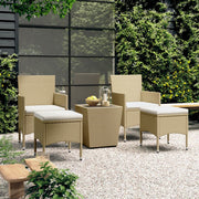 Bistroset 5-delig poly rattan gehard glas beige