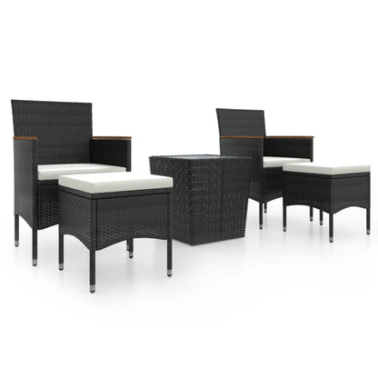 5-Delige Bistroset Poly Rattan En Gehard Glas Zwart en bruin Met voetensteun