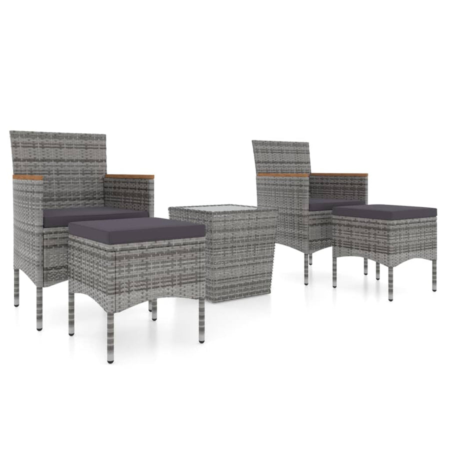 5-Delige Bistroset Poly Rattan En Gehard Glas Grijs en bruin Met voetensteun