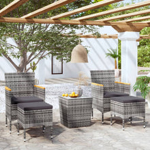 5-Delige Bistroset Poly Rattan En Gehard Glas Grijs en bruin Met voetensteun