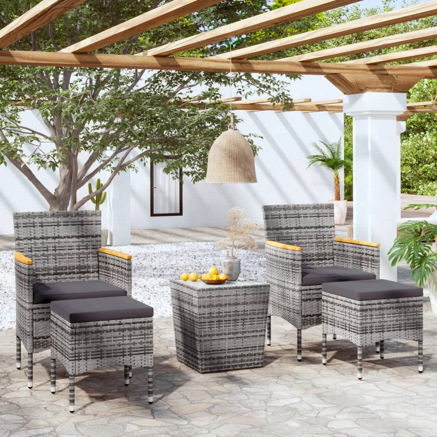 5-Delige Bistroset Poly Rattan En Gehard Glas Grijs en bruin Met voetensteun