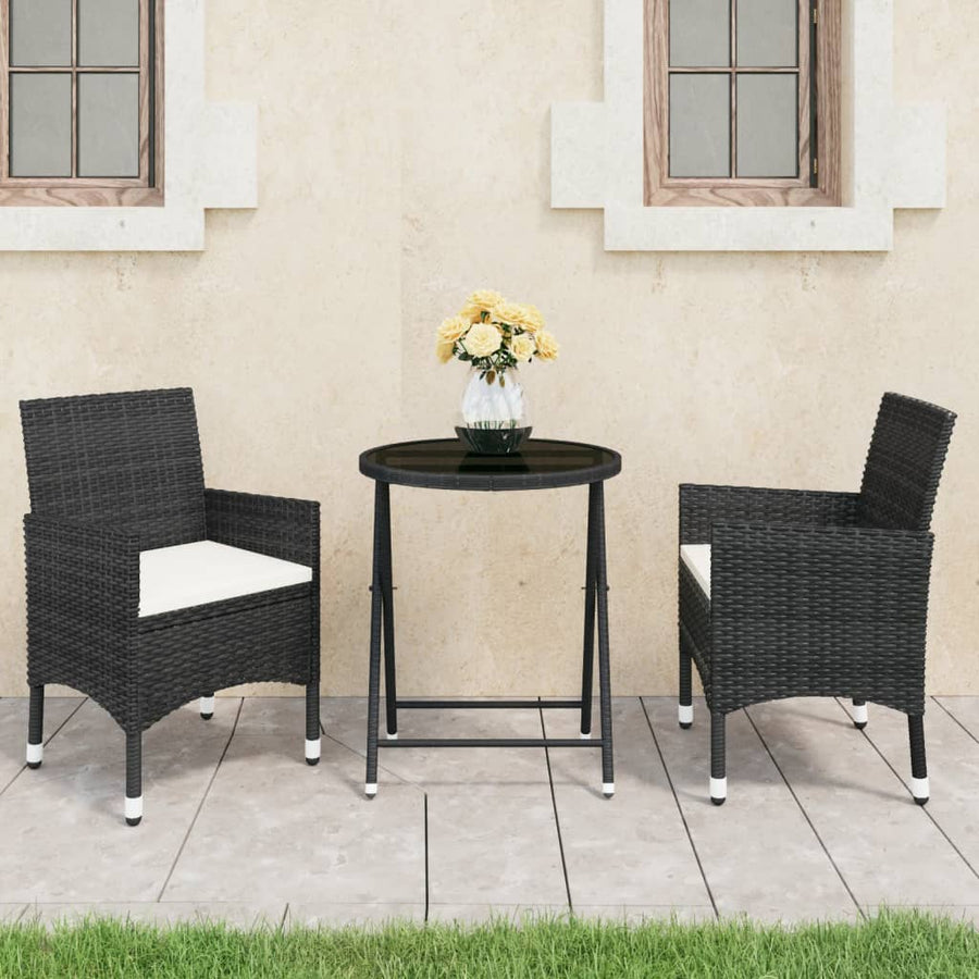 3-Delige Bistroset Poly Rattan En Gehard Glas 1