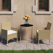 Bistroset poly rattan gehard glas beige 60x75 cm tafel