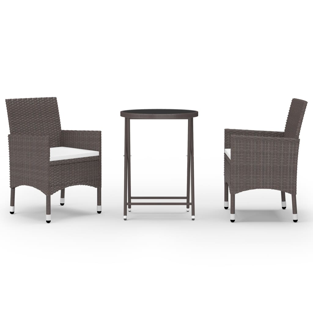3-Delige Bistroset Poly Rattan En Gehard Glas Bruin Zonder voetensteun
