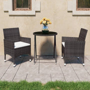 Bistroset poly rattan gehard glas bruin 3-delig