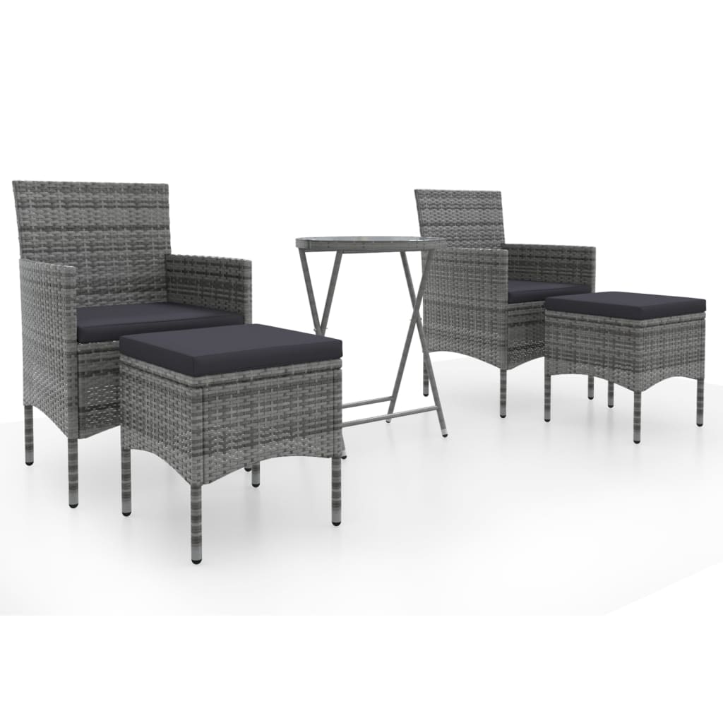 5-Delige Bistroset Poly Rattan En Gehard Glas Grijs Met voetensteun