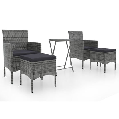 5-Delige Bistroset Poly Rattan En Gehard Glas Grijs Met voetensteun