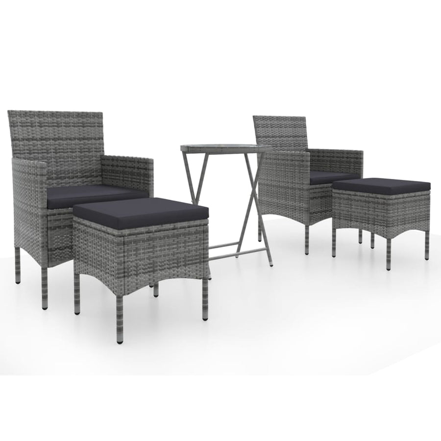 5-Delige Bistroset Poly Rattan En Gehard Glas Grijs Met voetensteun