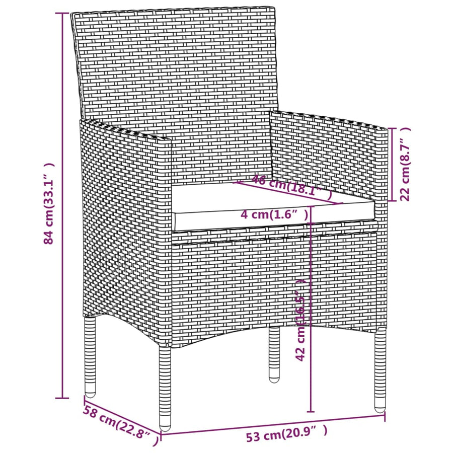5-Delige Bistroset Poly Rattan En Gehard Glas Grijs Met voetensteun