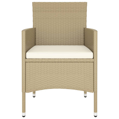 5-Delige Bistroset Poly Rattan En Gehard Glas Beige Met voetensteun