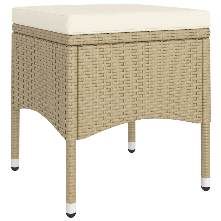 5-Delige Bistroset Poly Rattan En Gehard Glas Beige Met voetensteun