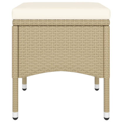 5-Delige Bistroset Poly Rattan En Gehard Glas Beige Met voetensteun