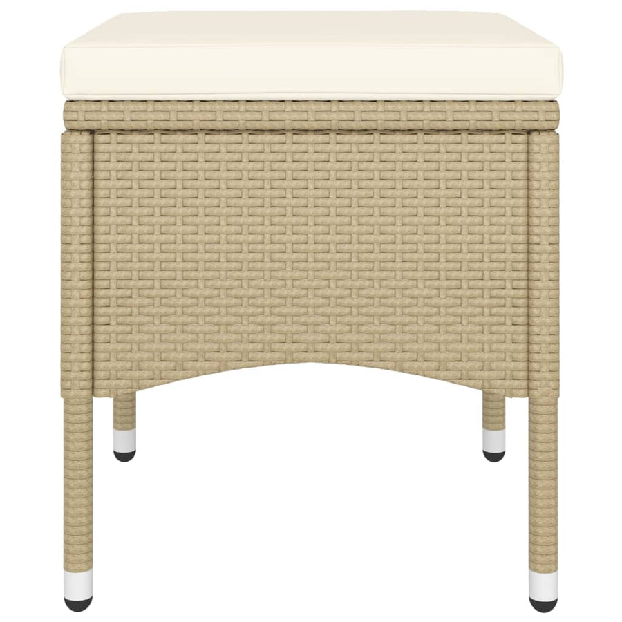 5-Delige Bistroset Poly Rattan En Gehard Glas Beige Met voetensteun