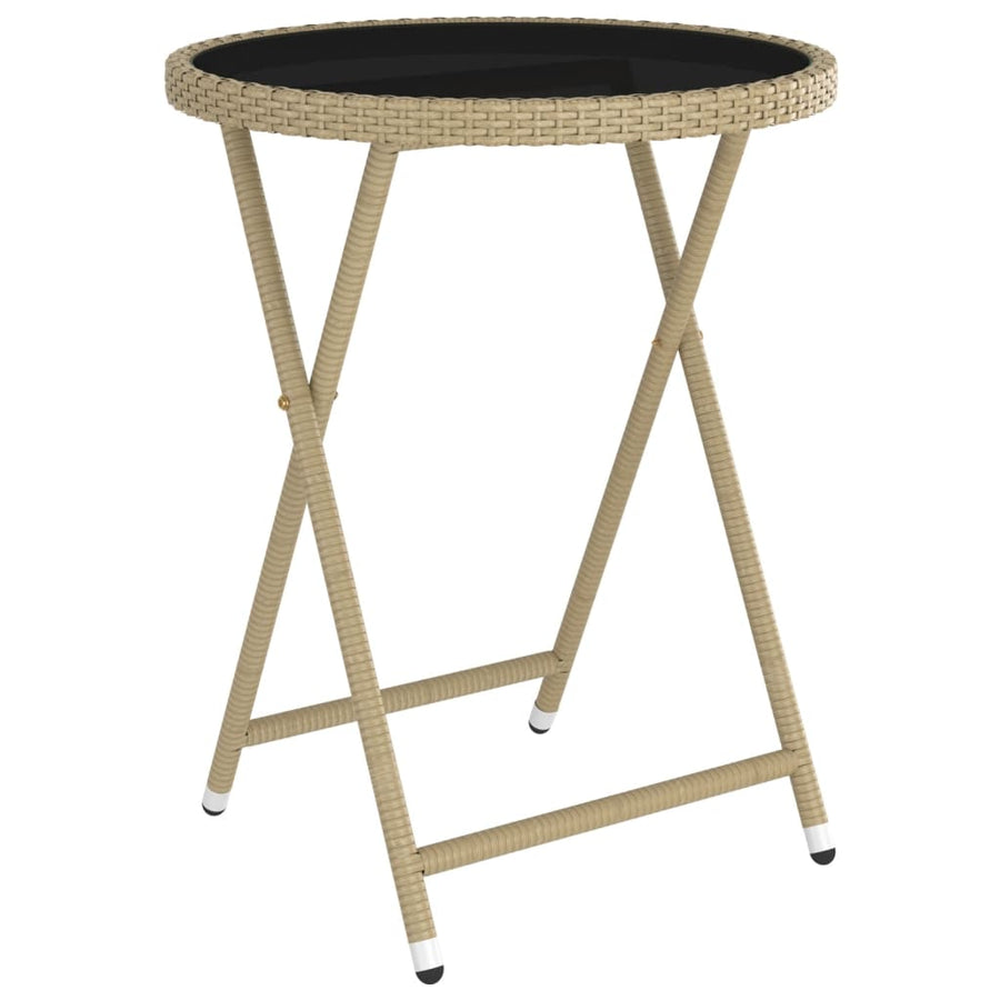 5-Delige Bistroset Poly Rattan En Gehard Glas Beige Met voetensteun