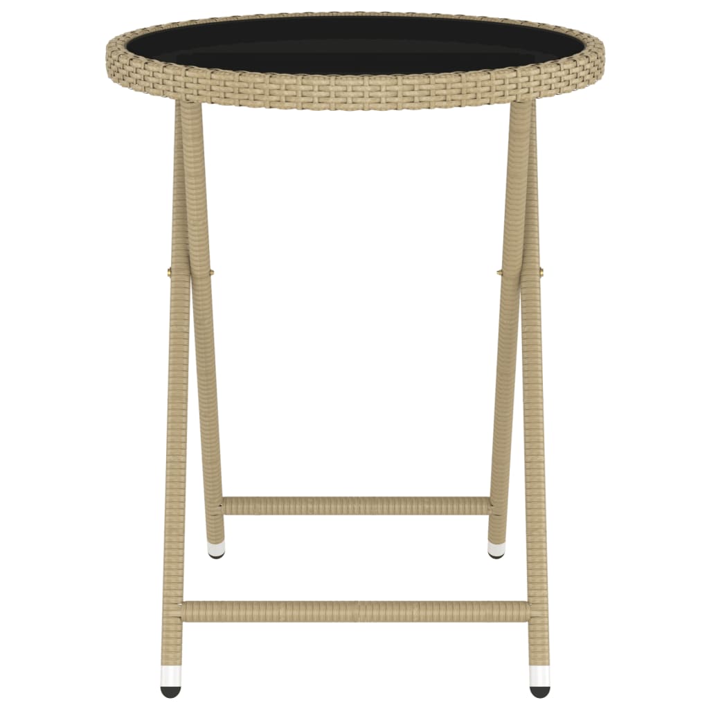 5-Delige Bistroset Poly Rattan En Gehard Glas Beige Met voetensteun